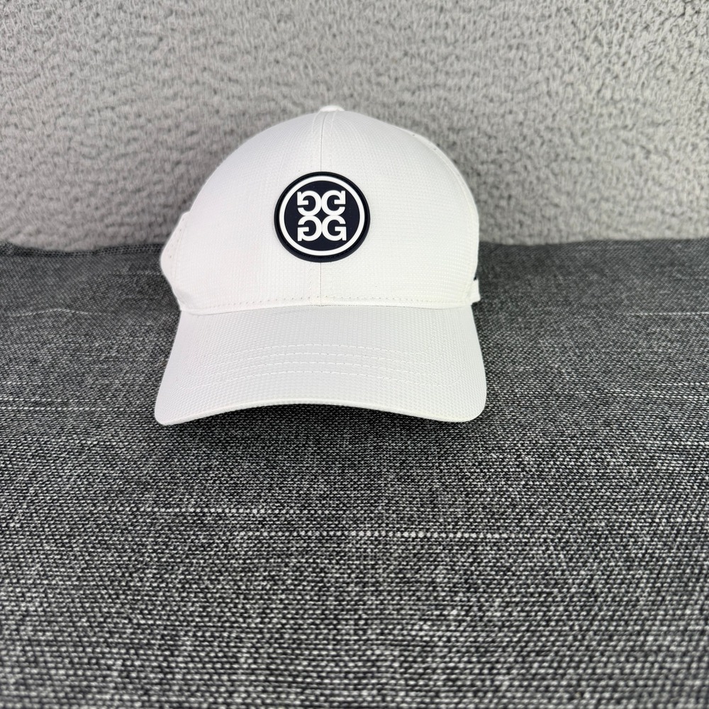 GFORE Circle Gs Performance Golf Hat Mens White Navy Blue Laser Perforated Cap